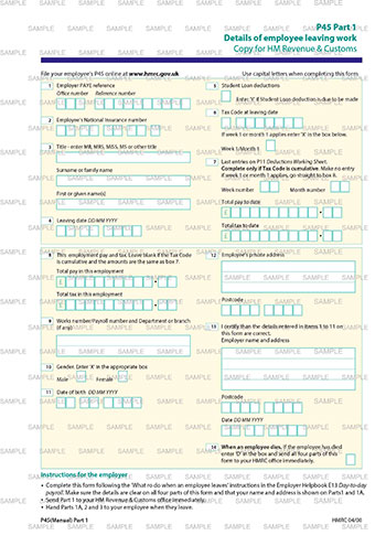 HMRC P45 Part 1