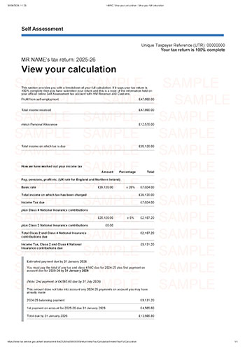 HMRC SA302/Tax Calculation