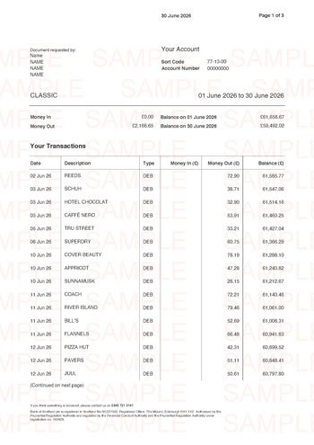 Bank of Scotland Bank Statement