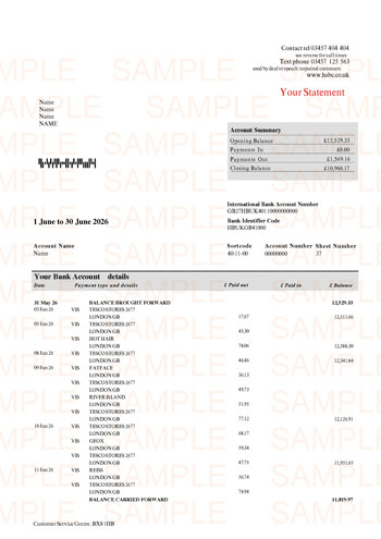 HSBC Bank Statement