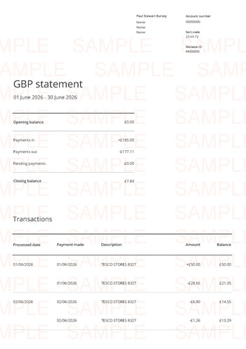 Monese Bank Statement