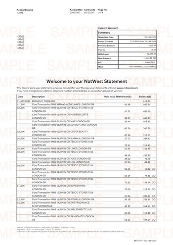 Natwest Bank Statement