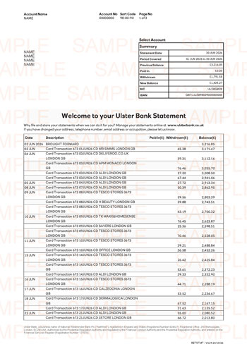 Ulster Bank Statement